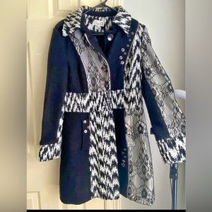 Euc womens black Wool lace coat jacket peacoat size 8 large